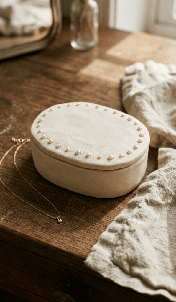 Pearl Detail Clay Trinket Box