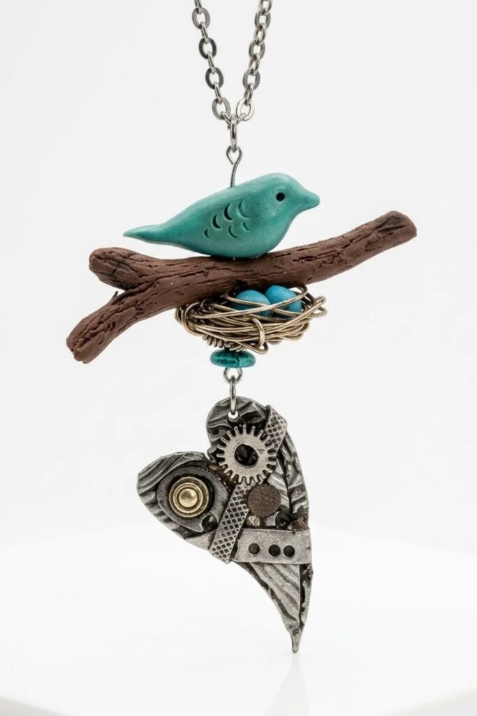 Polymer Clay Bird Pendant Final Image