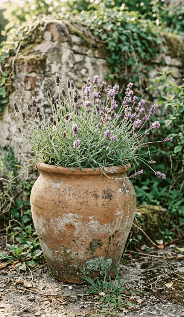 Rustic Clay Urn with Lavender