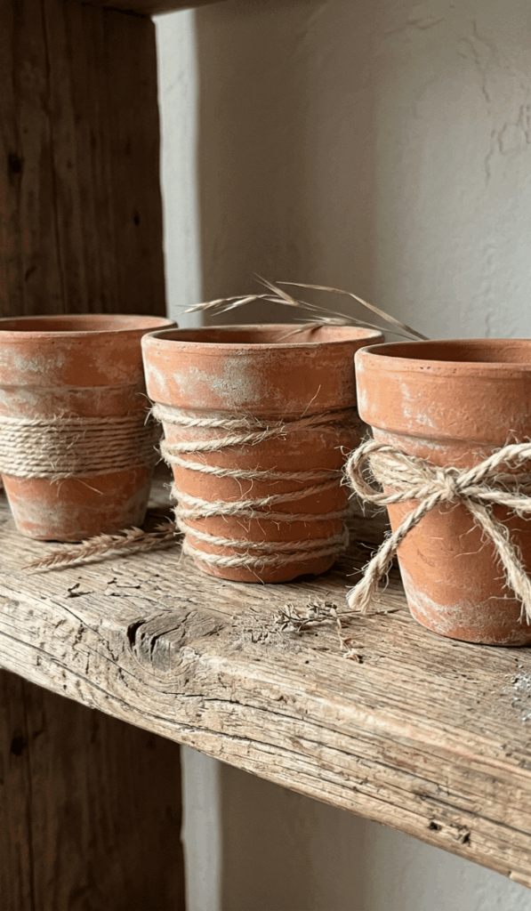 Rustic Twine Mini Clay Pot Decorations