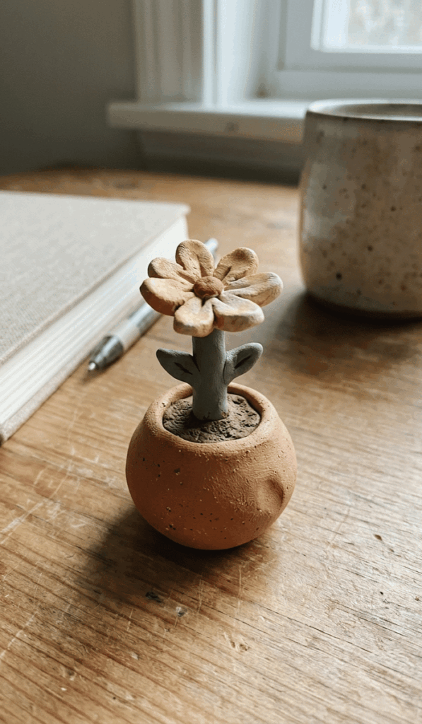 Small Clay Flower Pot Figurine Decor
