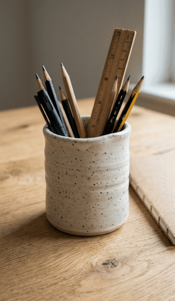 Speckled Stoneware Clay Pen Holder