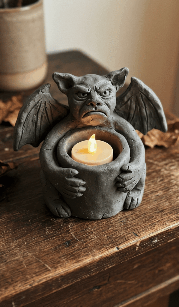 Spooky Clay Gargoyle Candle Holder