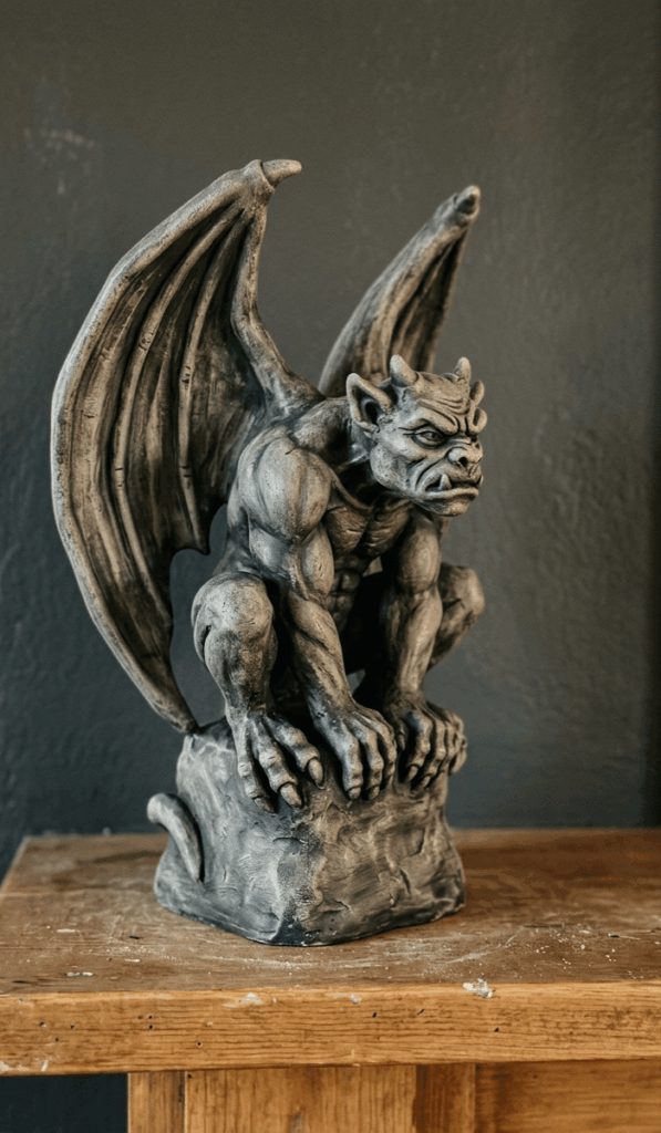 Spooky Winged Clay Gargoyle Statue