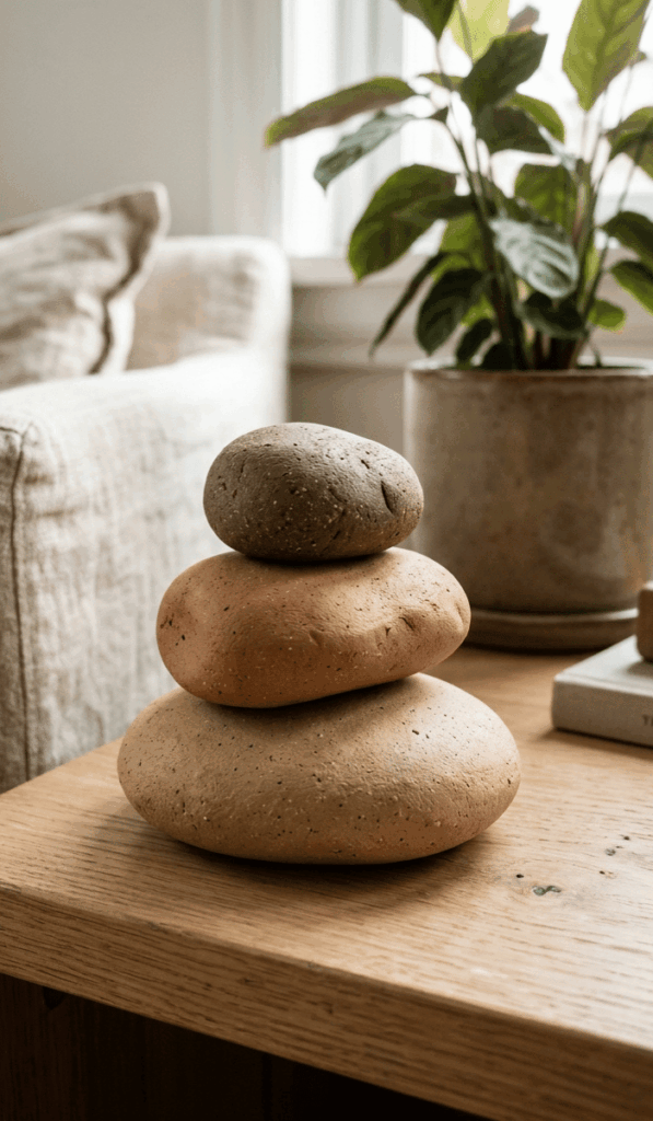 Stacked Pebble Clay Sculpture Decor