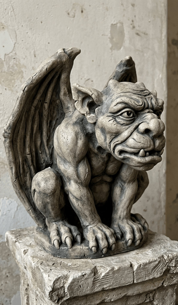 Weathered Stone Clay Gargoyle Sculpture