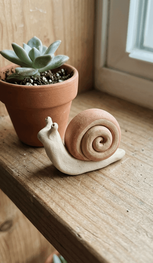 Whimsical Air Dry Clay Snail Figurine