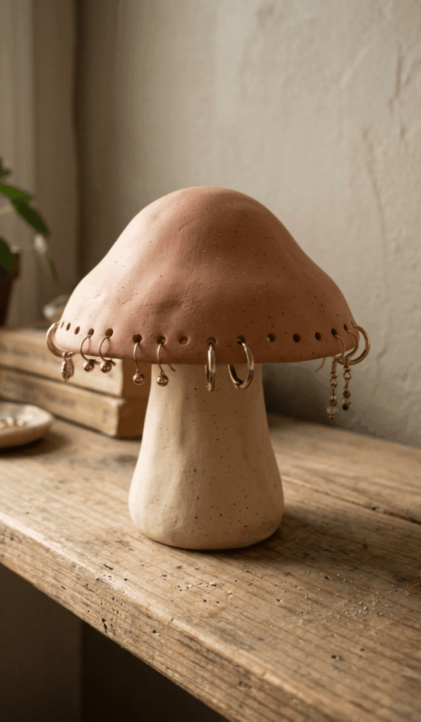 Whimsical Mushroom Clay Earring Holder